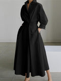 Autumn New 2022 Lapel Dress Korean Fashion Streetwear Women's Loose Solid Color Long Sleeved Long Sleeve Long Top