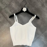 2022 Summer New Arrival Sleeveless Diamonds Letters Strapl V Neck Slim Knitted Vest Women Tank Top