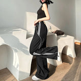 Contrast Piping Black Baggy SweatpantsOutfit