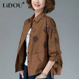 Winter Polo-neck Loose Casual Buttons Jacket Lady Long Sleeve Printing Ruffles All-match Jacke Top Women Cardigan