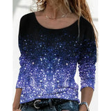 Long Digital Printing Sleeve Loose Neck Casual Pullover Print