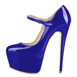 Onlymaker Women Mary Jane Platform Pumps Ankle Strap Stiletto 15~16cm High Heels Dress Buckle Shoes Large Size