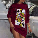 Ladies Loungewear Round Neck Poker Letter Print Long Sleeve Women Clothing Street Style Winter Casual