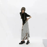 Y2K Retro Slit Skirts Women Summer High Waist Tie Dye Print Straight Skirts Harajuku Gothic Fashion Bandage Midi Skirt