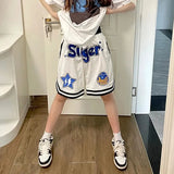 Streetwear Sport Shorts Women Y2K Letter Print Oversized Shorts Bf Students Loose Casual Drawstring Basketball Short
