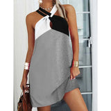 Autumn Halter Neck Leopard Mini Dress Sexy Vintage Vestidos De Fiesta Patchwork Print Sleeveless Beach Casual Dress