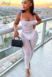 Jumpsuits 2023 Sexy Women Mesh Sheer See Through One-piece Suit Sleeveless Strap Low Cut Backless Long Pants