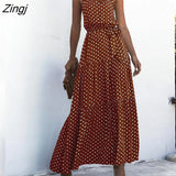 Elegant Sexy beach long Dress Women Print Flowers Polka-dot strap Ladies Halter boho dress women vestidos 2021