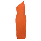 New Women Bandage Dresses 2022 Sexy One Shoulder Spandex Backless Sleeveless Celebrity Bodycon Party Midi Dress