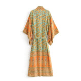 Queens Women Floral Print Bat Sleeve Beach Bohemian Dresses Kimono Ladies V Neck Summer Bikini Boho