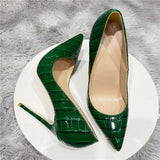 pattern green 12cm 10cm 8cm high thin heels shoes sexy pointed toe wedding energy gorgeous plus size pumps QP128