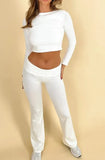 Fashion Casual Hottie Umbilized Summer Milk Silk Long-Sleeved Top Two Sets Of