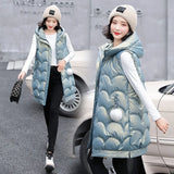 Solid Hooded Women's Winter Vest Long Style Thick Female Sleeveless Waistcoat Cotton Padded Vest Jacket With