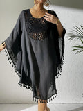 Dress 2025 New Beach Hooded Hook Splicing Tunne