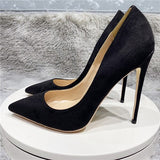 pure color stiletto pointed toe 12cm high heels elegant office handmade daily wear ladies pump red black RM028