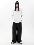 Baggy Grey Suit Pants Vintage Patchwork Low Rise Straight Casual Pants Korean Fashion Women Capris Jogging