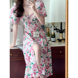 Women Elegant Midi Dress Summer New Party Slim One Piece Holiday Beach Robe Clothes