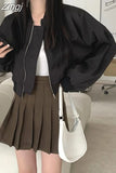 Jackets Solid Women Zipper Baseball American Long Sleeve Coats Preppy Fashion Y2k High Waist O Neck Street Ropa
