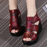 2021 Ethnic Style Genuine Leather Women Shoes Sandals Wedges Sandals Handmade Genuine Leather Women