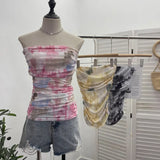 Splash Ink Dye Mesh Wrap Chest Vest Irregular Stacked Folded Sleeveless Top