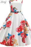 Print Vintage Dress Women Summer Pin Up Elegant Party Rockbility Robe A-Line Office Sundress