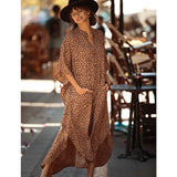 Causal Striped V-neck Button Front Open Summer Beach Dress Blue Tunic Women Plus Size Clothes Maxi Dresses
