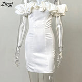 Off-shoulder Ruffles Elegant Party Vestidos For Women Backless Bodycon A-line Dresses Female White Clubwear Sexy