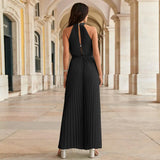 Halter Off Shoulder Sleeveless Tunics Wide Leg Pants Jumpsuits Rompers Summer Lace-up High Waist Plus Size Party