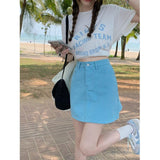 Summer Women's New Candy-colored Denim Skirt Korean Version High-waisted Slim All-match Retro Hip A-line