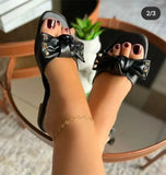 slippers women's 2022 summer new large size personality pleated flat bottom all-match bow one word sandals slippers