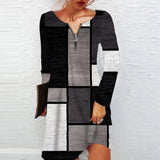 Half Sleeve Print Pullover Shirt Dresses Ladies Casual Commute Mini Dress Elegant Women Zipper-up V Neck Party