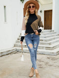 Autumn Winter New Loose Pullover Sweater Women Round Neck Patchwork Contrast Knit Fashionable Street Clothes Pullover