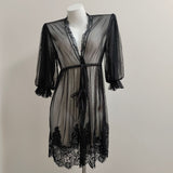 Women Spring And Autumn Thin Mesh Long Sexy Long Sleeve Bathrobe Pyjamas Women Summer Lace Morning Robe