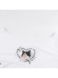 Korean Style Off Shoulder Women Casual Fashion Vintage Sexy Print T-shirt Streetwear Halter Tank Top 2 Piece 2023 New