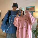 Hoodie Kawaii Cartoon Bear Print Casual O-Neck Pullovers Sweatshirts Autumn Long Sleeve Couple