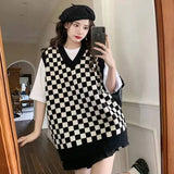 Women's Knitted Vest Oversize Sweater Korean fashion V-Neck Pullover Sleeveless Women's