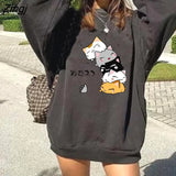 Anime Kawaii Cute Cat Print Women Sweatshirts Drop-shoulder Pullovers Sweatshirt Hoodie Women Sudaderas Con