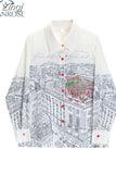 Women Shirt and Blouse Y2k Vintage Korean Style Harajuku Casual Elegant Chic Fashion Loose Long Sleeve Print Polo Shirt Top