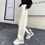 Striped Joggers Sweatpants Women Streetwear High Waist Casual Wide Leg Pants Korean Loose Drawstring Sports Trousers
