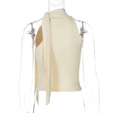 High Collar Tie Up Top-Outfit