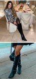 Onlymaker Women White Knee High Boots Western Cowboy Boots Wide Calf Embroidered Pointed Toe Block Heel Pull-On Cowgirl