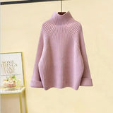 Winter Warm Two Piece Sets Womens Outfit Office Ladies Elegant Turtleneck Knitted Loose Sweater And Woolen Pants Sets