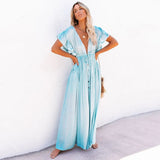 Women Swimsuit Cover Ups Mandarin Sleeve Kaftan Beach Tunic Dress Robe De Plage Solid White Pareo Beach