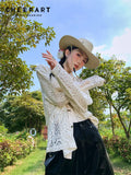 Hollow Out Long Sleeve Button Up Shirt For Women 2022 Designer Collared See Through Summer Top And Blouse Fashion