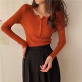 Sweater Women Solid Color O-neck Pullovers Basic Primer Pull Femme Button Chic Jumper Soft Slim Autumn Knitted