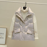 2022 New Warm Women Winter Vests Pockets Stand Collar Short Cotton Padded Jacket Sleeveless Female Winter