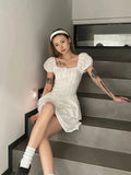 Casual Summer Female Sling Mini Dress Fashion Solid Color Square Neck High Waist A Line Dress Hot Sell Sexy