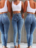 Waist Jeans For Women Slim Stretch Denim Jean Bodycon Tassel Belt Bandage Skinny Push Up Jeans Woman clothe 4XL