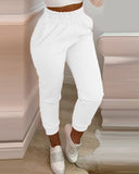 Styles Spring Summer Fashion Solid And Print Shirring Waist Pocket Design Casual Long Cargo Pants Sportswear Women's