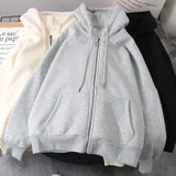 new American retro letter embroidery zipper hoodie women's Y2K street casual loose sweatshirts trend wild long-sleeved